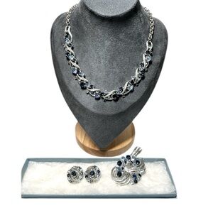 Coro Silver and Blue Necklace Brooch & Clip-on Earrings BLUE SILVER